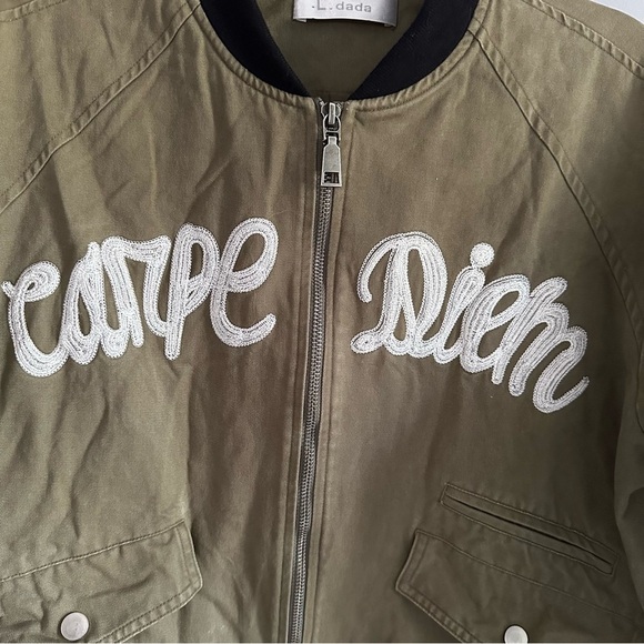LA DADA Super Quality Bomber Jacket Y2K Carpe Diem Green Embroidered Size M - Picture 3 of 15